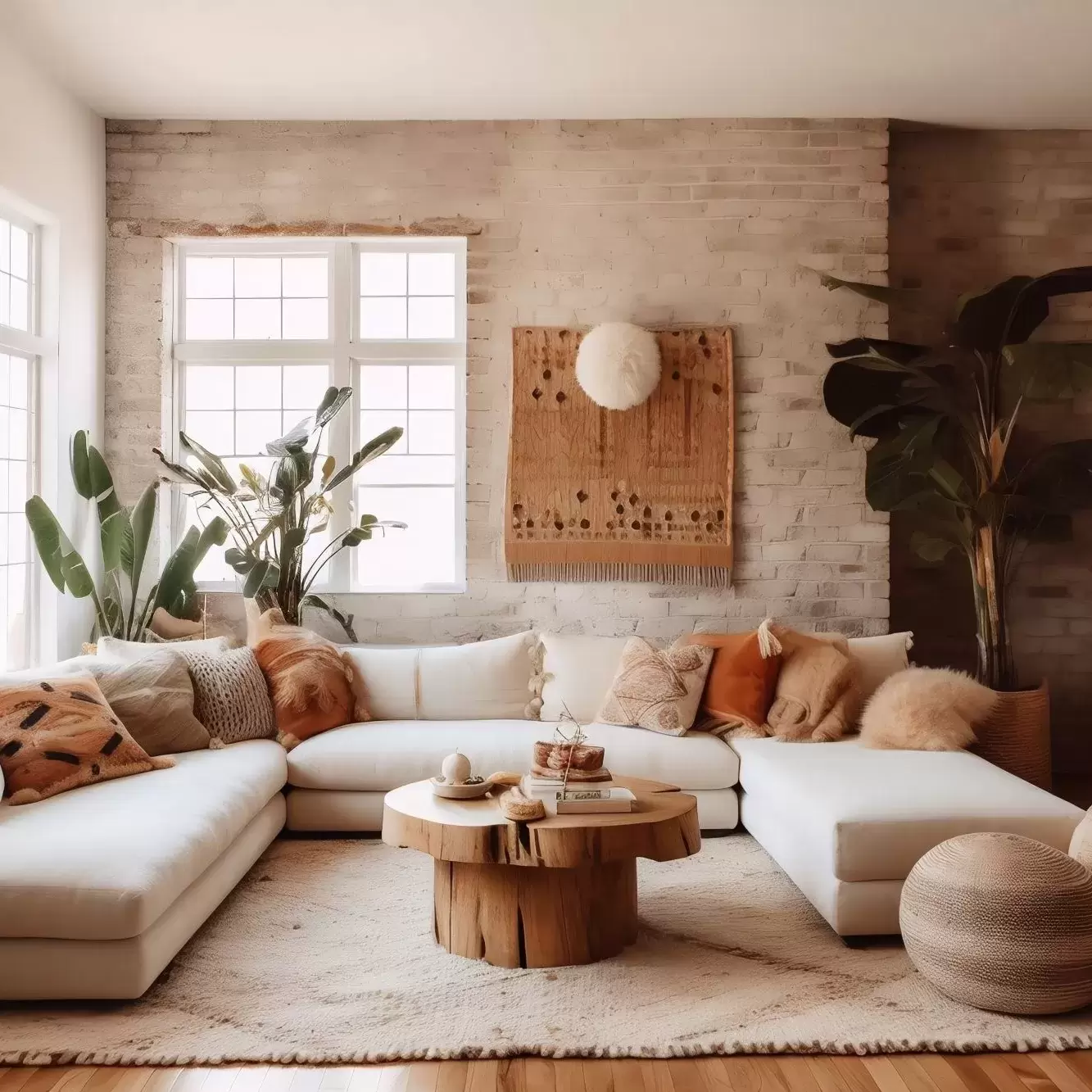 Living room with earth tones throughout walls and decor