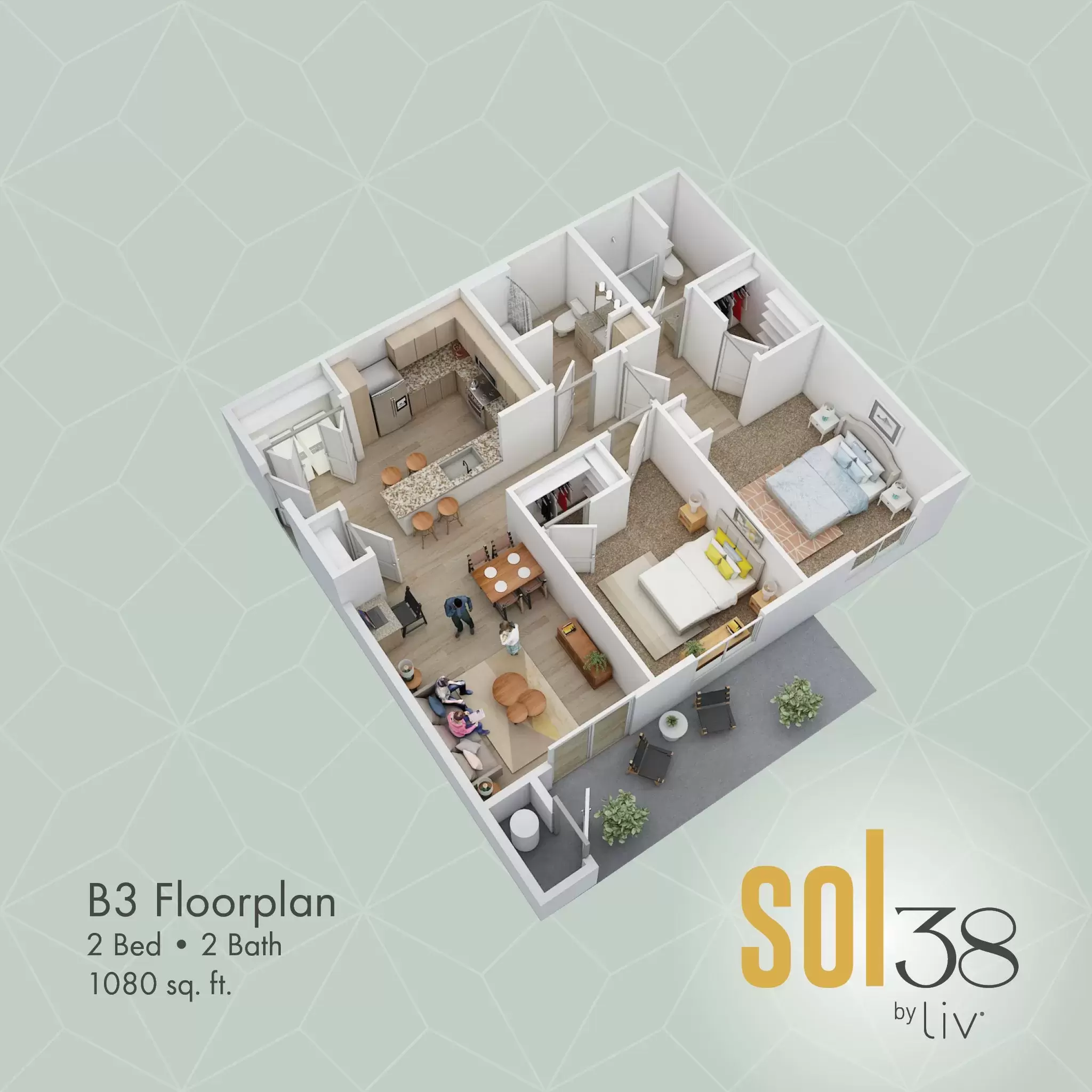 Say Hello to B3 👋
This 2-bedroom, 2-bath residence comes complete with countertop seating, ample storage space, and high-end finishes. Visit our website and explore all of our floor plans! ➡ www.sol38byliv.com